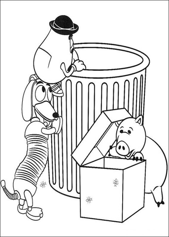 Mr Potato Head, Slinky Dog And Hamm  Coloring Page